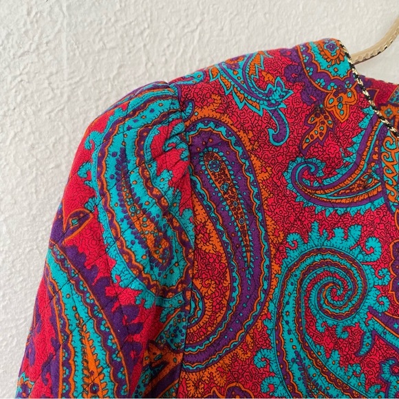 VTG 80’s/90’s Quilted Red Multicolor Paisley Print Cropped Bolero Jacket - Picture 4 of 16